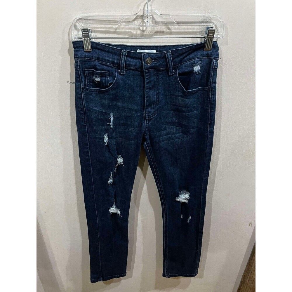 Ring Of Fire Jeans Womens 14 Slim Blue Mid Rise Distressed Denim Festival Grunge